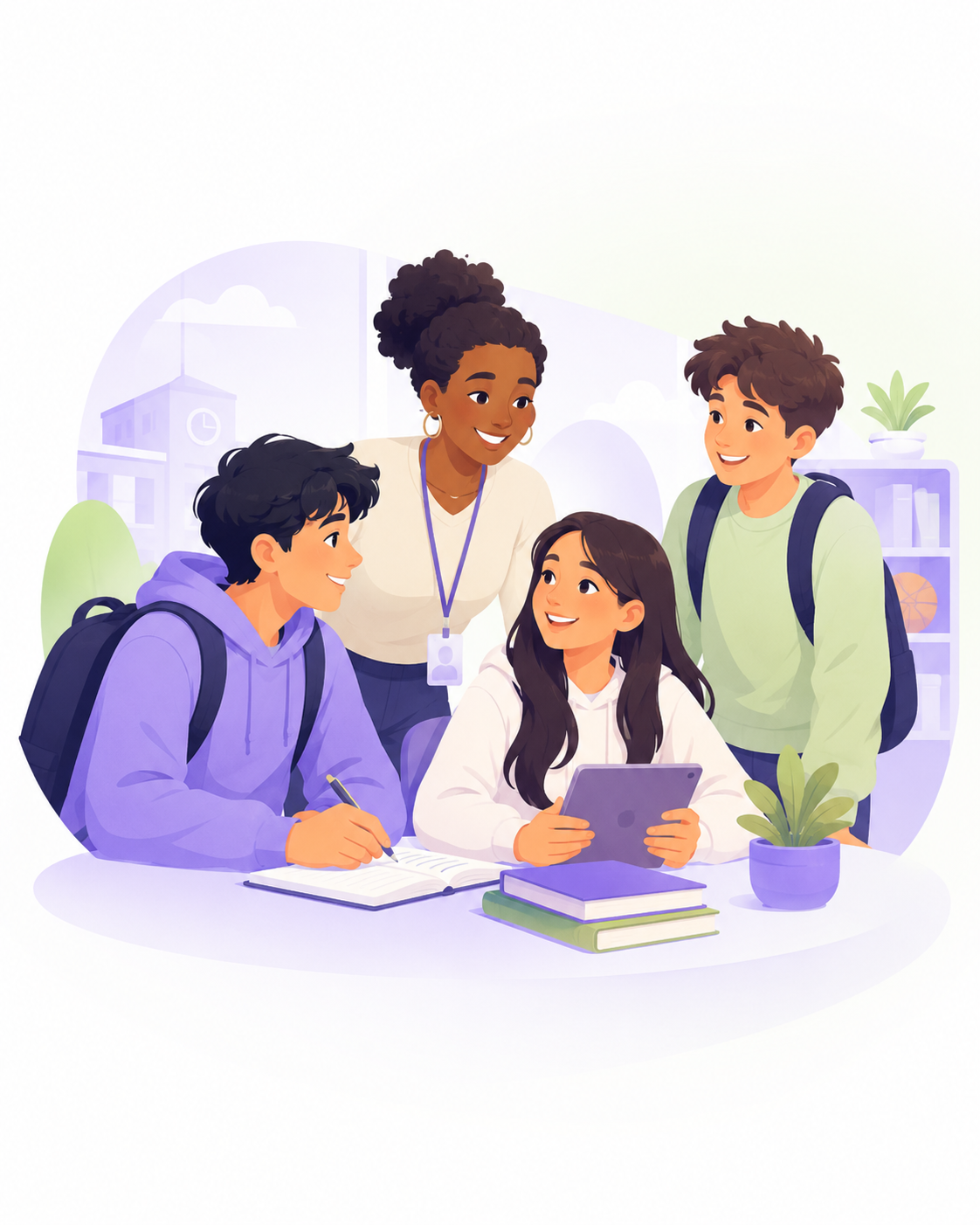 Students and a supervisor in a safe study space